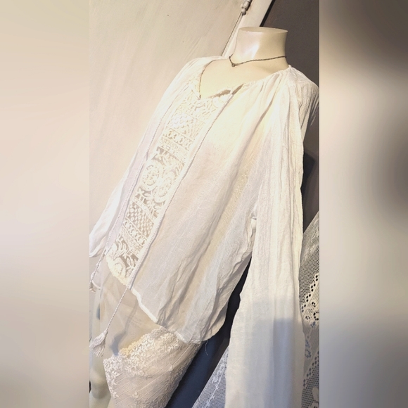 Boho drawstring hippie vintage style Woodstock flowy spring summer cotton large - Picture 1 of 5